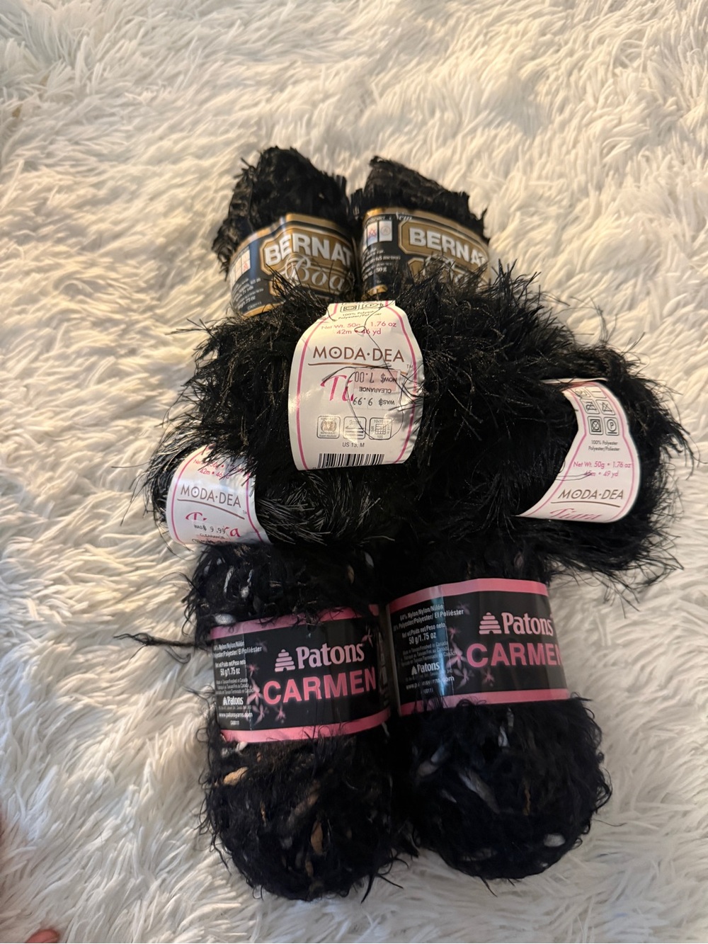 Black fancy yarn bundle Patons, Bernat and Moda Dea